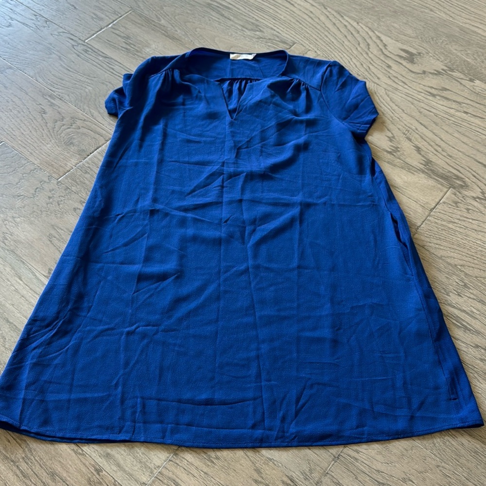 Lush royal blue v neck short sleeve dress with pockets